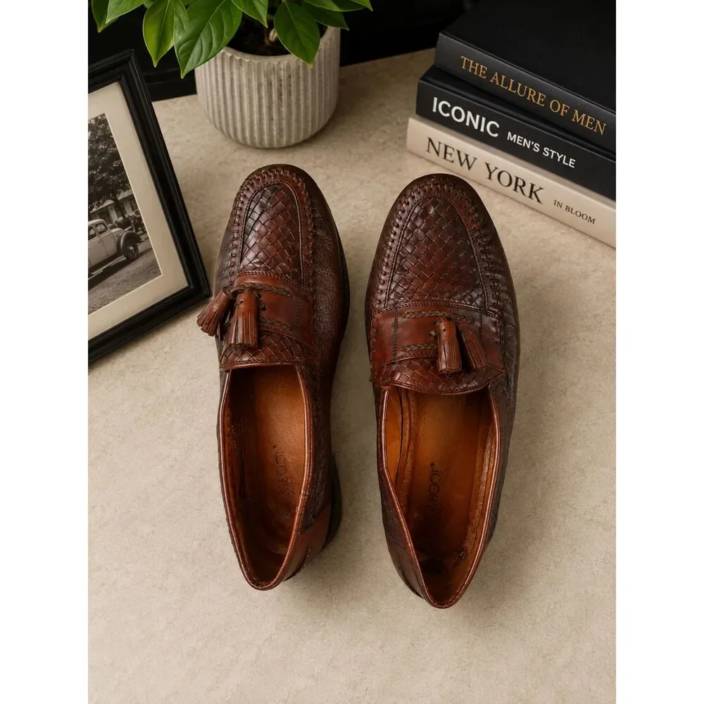 Brass Boot Men's 9.5 Leather Tassel Loafers Brown Made in Spain Moc Toe